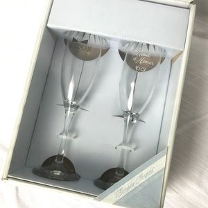 Maid of Honor & Bestman Bridal Party Drinkware Champagne Flute 2 Pc Set